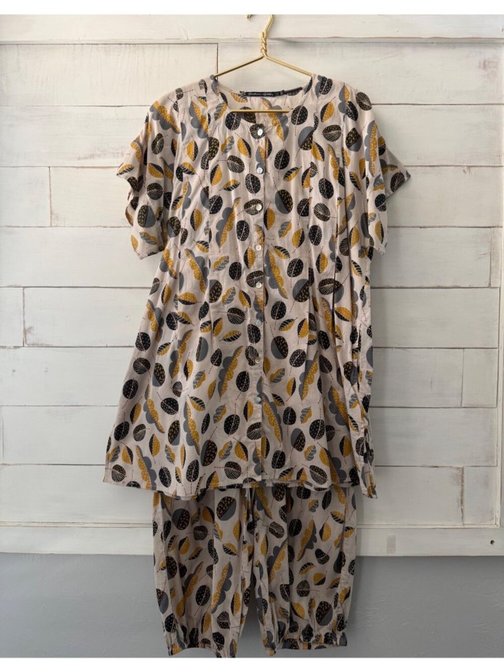 LARGE L Gudrun Sjoden Leaf Top Puff Pants Woven Set